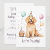 誕生日のゴールデンレトリバー犬 招待状 (正面/裏面)