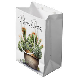 誕生日のサボテン植物ポット ミディアムペーパーバッグ