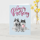 誕生日のシベリアンハスキー犬動物バブルガム カード (黄色い花)