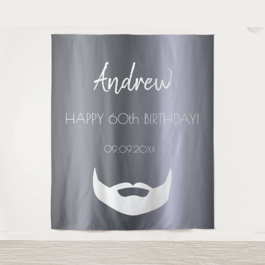 誕生日のシルバーフォックス メンズ ガイ グレー おしゃれ タペストリー (正面)