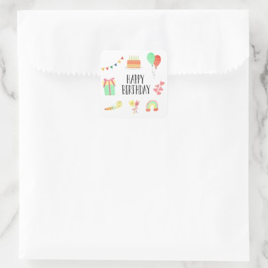 誕生日のシールまたは封筒用シール スクエアシール (バッグ)