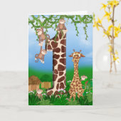 誕生日のジャングル動物 カード (黄色い花)