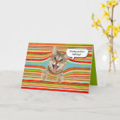 誕生日のストライプ猫 カード (黄色い花)