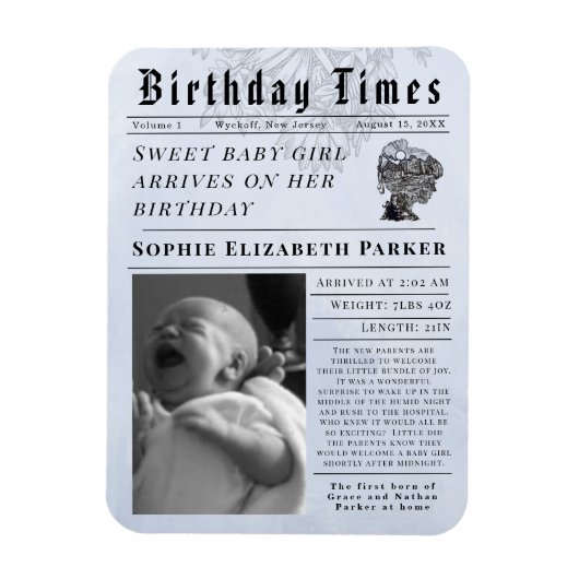 誕生日のタイムズ 新生児の誕生 マグネット (縦)