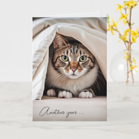 誕生日のタビーキャットが老けたユーモア カード (黄色い花)