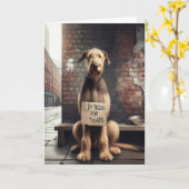 誕生日のダンボール標識物乞い犬 カード (黄色い花)