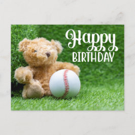誕生日のテディベアのための緑の草の上の野球 ポストカード
