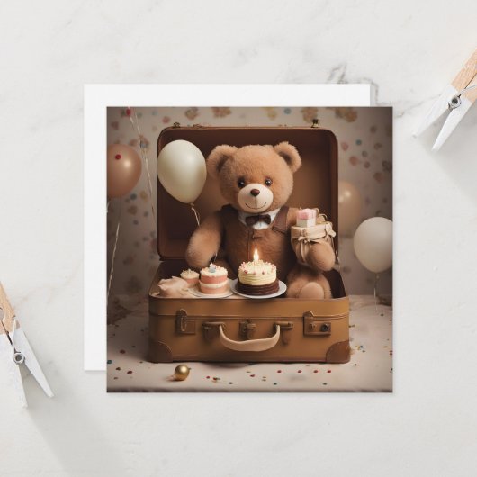誕生日のテディベア カード (正面/裏面インサイチュ)
