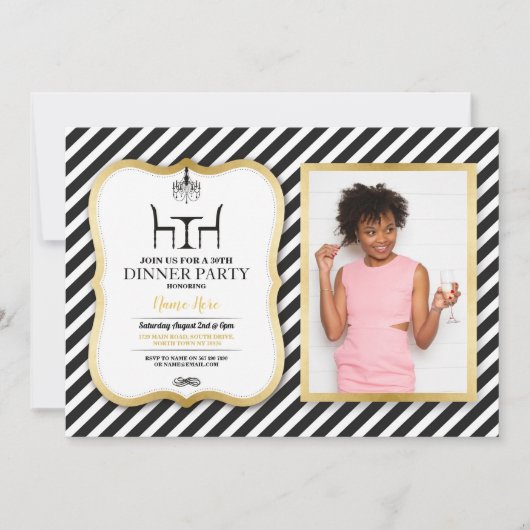 誕生日のディナー・パーティの金ゴールドのエレガントなシャンデリア 招待状 (正面)