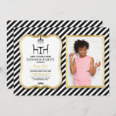 誕生日のディナー・パーティの金ゴールドのエレガントなシャンデリア 招待状 (正面/裏面)