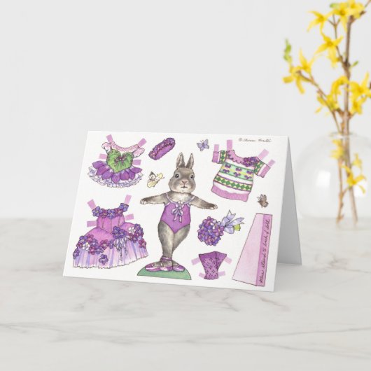 誕生日のバイオレットの紙の人形カード カード (黄色い花)