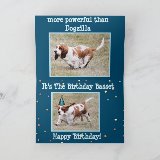 "誕生日のバセット犬"とのおもしろカード カード (内部)