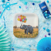 誕生日のバルーンブーケを持つ象 ペーパープレート (パーティー)