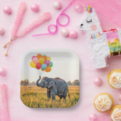 誕生日のバルーンブーケを持つ象 ペーパープレート (パーティー)