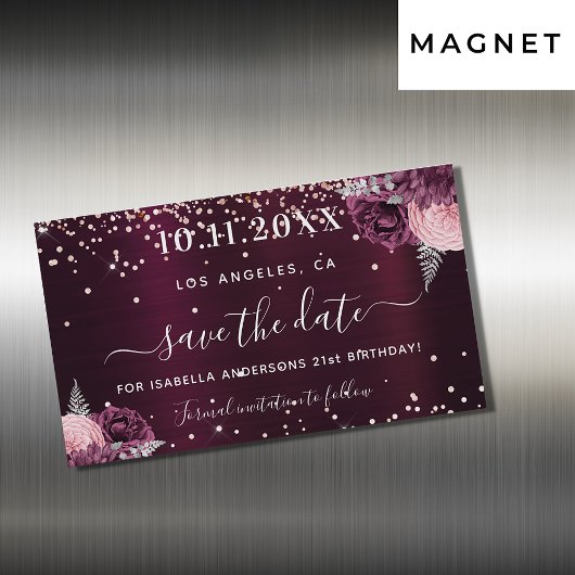 誕生日のバーガンディフローラマグネットを保存