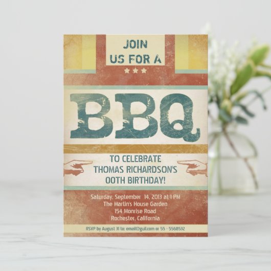 誕生日のバーベキューのパーティの招待状のヴィンテージのスタイル 招待状 (スタンド正面)