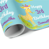 誕生日のパーソナライズな女の子のWatercolerのキリン ラッピングペーパー (ロールコーナー)