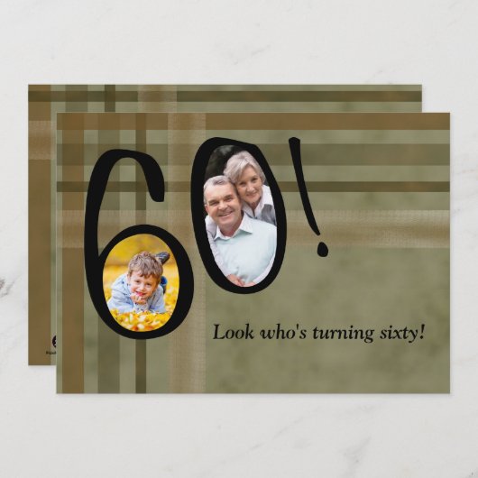 -誕生日のパーティの招待状かだれが60を回しているか見て下さい 招待状 (正面/裏面)