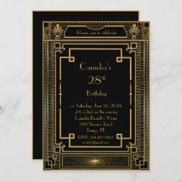 誕生日のパーティの招待状の女性、黒い素晴らしいGatsby 招待状