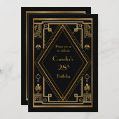 誕生日のパーティの招待状の女性、黒い素晴らしいGatsby 招待状 (正面/裏面)