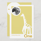 誕生日のパーティの招待状の穏やかなキリン 招待状 (正面/裏面)