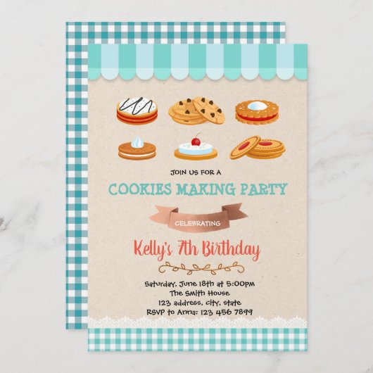 誕生日のパーティの招待状を作るクッキー 招待状 (正面/裏面)