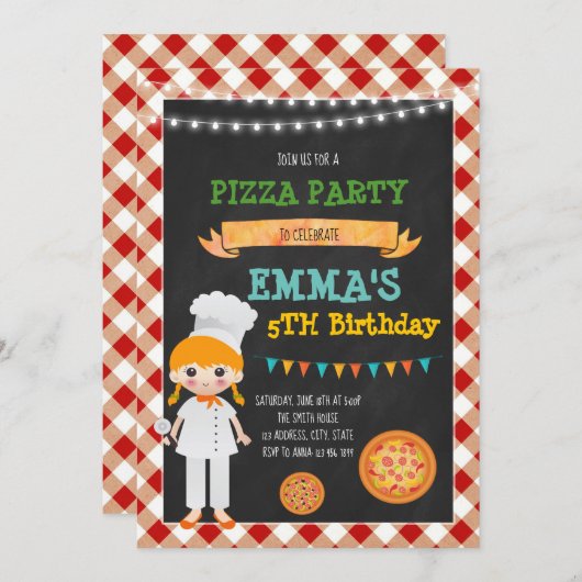 誕生日のパーティの招待状を作るピザ 招待状 (正面/裏面)