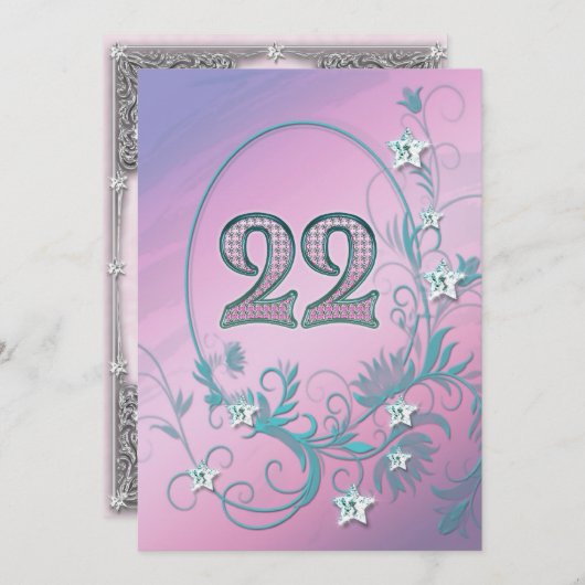 誕生日のパーティの招待状22歳 招待状 (正面/裏面)
