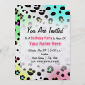 誕生日のパーティの招待状-ネオンエアブラシのヒョウ 招待状 (正面/裏面)