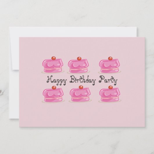 誕生日のパーティーのための招待状上のピンクケーキ 招待状 (正面)