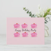 誕生日のパーティーのための招待状上のピンクケーキ 招待状 (スタンド正面)