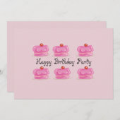 誕生日のパーティーのための招待状上のピンクケーキ 招待状 (正面/裏面)