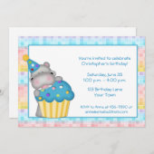 誕生日のヒポとカップケーキ 招待状 (正面/裏面)