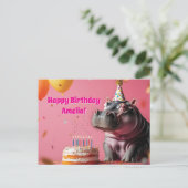 誕生日のヒポポタマス ケーキと風船 ポストカード (スタンド正面)