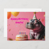 誕生日のヒポポタマス ケーキと風船 ポストカード (正面/裏面)