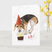 誕生日のビーグル犬 カード (黄色い花)