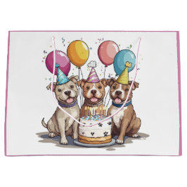 誕生日のピットブルドッグ ラージペーパーバッグ