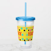 誕生日のピンクの青く黄色い水玉模様 アクリルタンブラー (右)