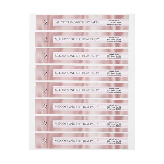 誕生日のフェイクでガーリーなピンクのサテンの生地を個人化して下さい ラップアラウンドラベル (シート)