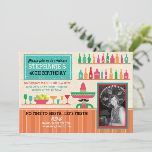 誕生日のフェスタのメキシコパーティーのバーの写真の招待 招待状 (スタンド正面)