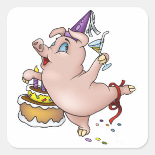誕生日のブタのステッカー スクエアシール