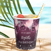 誕生日のブルゴーニュ銀色の花ピンクの輝き 紙コップ