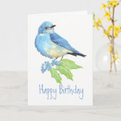 誕生日のブルーバードの水彩画の鳥のコレクション カード (黄色い花)