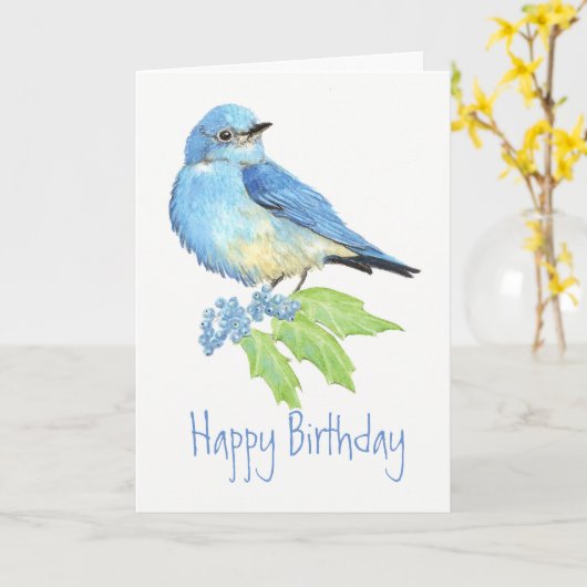 誕生日のブルーバードの水彩画の鳥のコレクション カード (黄色い花)