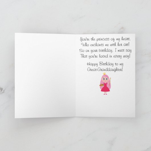 誕生日のプリンセスの芸術家のひ孫娘 カード (内部)