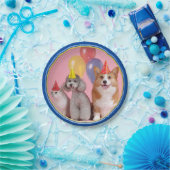 誕生日のプードルおよびコーギーの紙皿 ペーパープレート (パーティー)