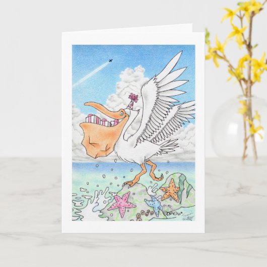 誕生日のペリカン カード (黄色い花)