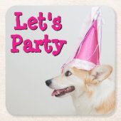 誕生日のペンブロークのウェルシュコーギー犬 スクエアペーパーコースター (正面)