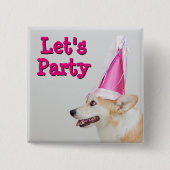 誕生日のペンブロークのウェルシュコーギー犬 缶バッジ (正面)