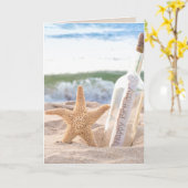 誕生日のボトルのヒトデ カード (黄色い花)